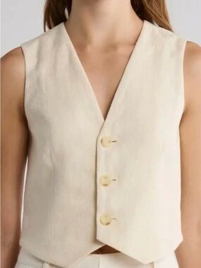 A.L.C. Cream Ivory Linen-Blend Tailored Vest